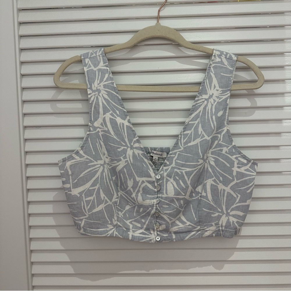 Madewell Linen-Blend Gwen Crop Vest Top in Abstract Flora
